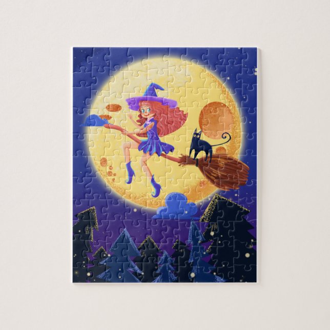 Puzzle Bruja voladora de Halloween (Vertical)