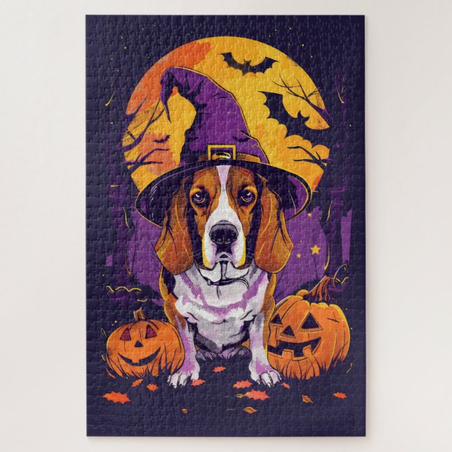 Puzzle Bruja Y Calabaza De Halloween Beagle Tocante (Vertical)