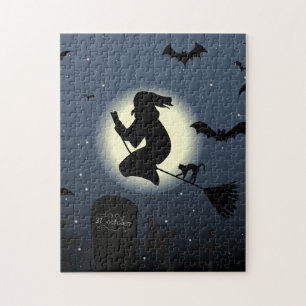 Puzzle Bruja y murciélago miedosos