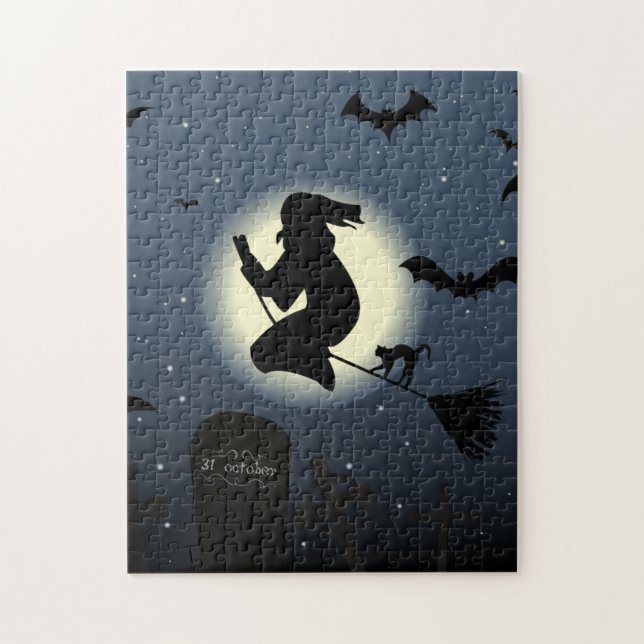 Puzzle Bruja y murciélago miedosos (Vertical)