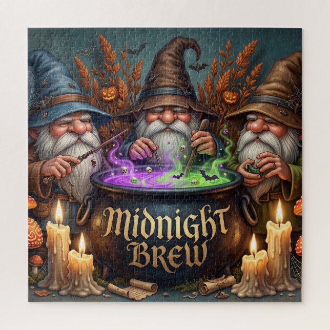 Puzzle Brujas Gnomos Bruja de Halloween Caldera de Cervez (Vertical)