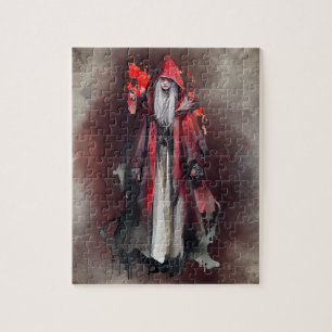 Puzzle Brujería   Bruja roja con sombras góticas de mal o