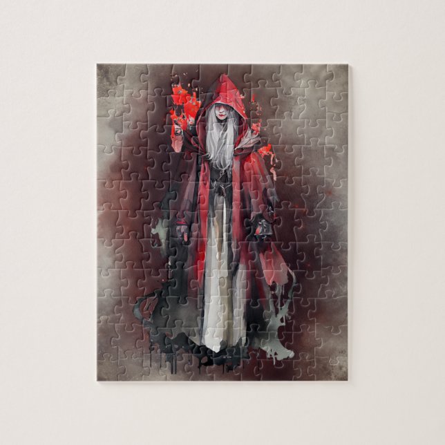 Puzzle Brujería | Bruja roja con sombras góticas de mal o (Vertical)