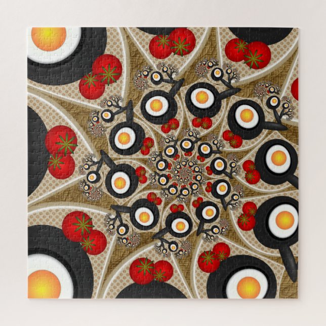 Puzzle Brunch Fractal Art Comida divertida, Tomates, Huev (Vertical)