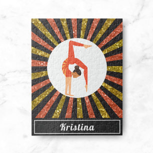 Puzzle Brunette Chica Gymnast Gymnastics Gold Naranja Nom