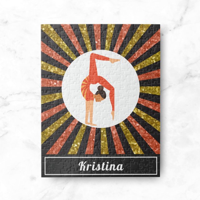Puzzle Brunette Chica Gymnast Gymnastics Gold Naranja Nom (Subido por el creador)