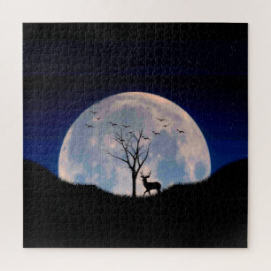 Puzzle Buck con gran rack contra la luna llena