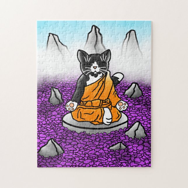 Puzzle Buddhist Tuxedo Meditation Cat (Vertical)