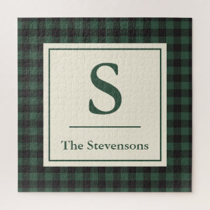 Puzzle Búfalo negro clásico Tartan Plaid Monograma