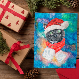 Puzzle Bufanda de Navidad de Gato Negro Acuarela Navidad