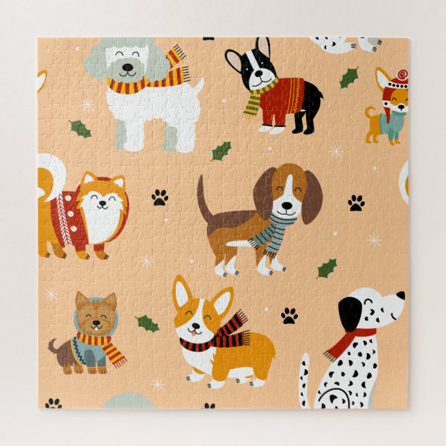 Puzzle Bufandas Festivas de Invierno para Cachorros (Vertical)