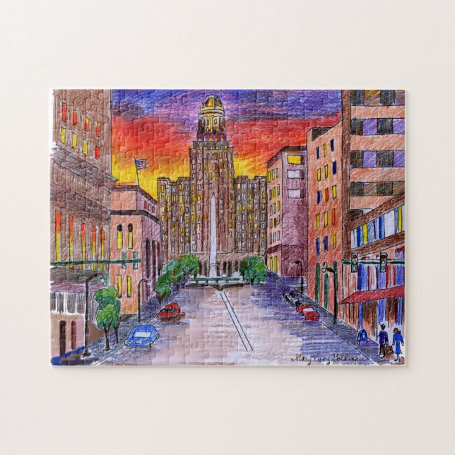 Puzzle Buffalo NY Ayuntamiento Mary Kunz Goldman Art (Horizontal)