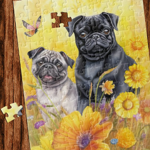 Puzzle Bugs Fawn Flores salvajes amarillas negras Puppy D