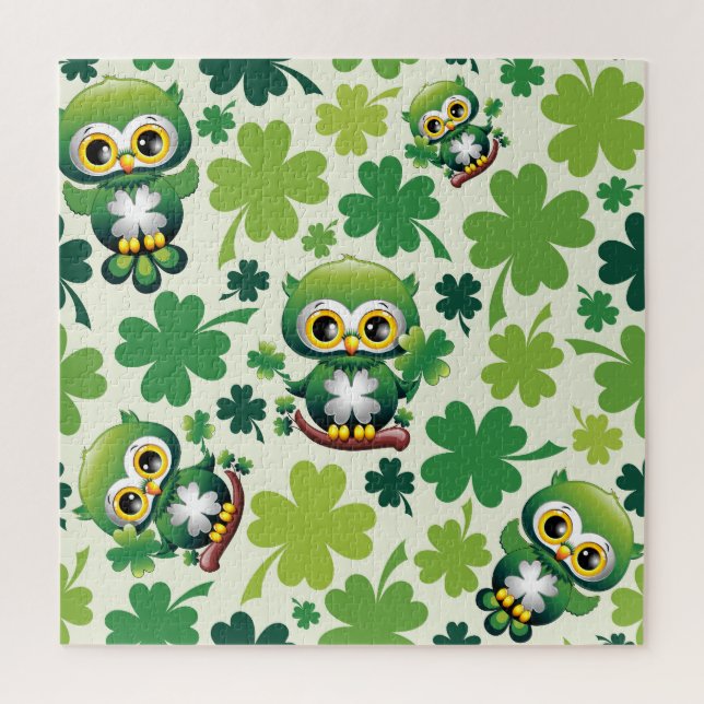Puzzle Búho Bebé Lindo Dibujo Animado de San Patricio (Vertical)