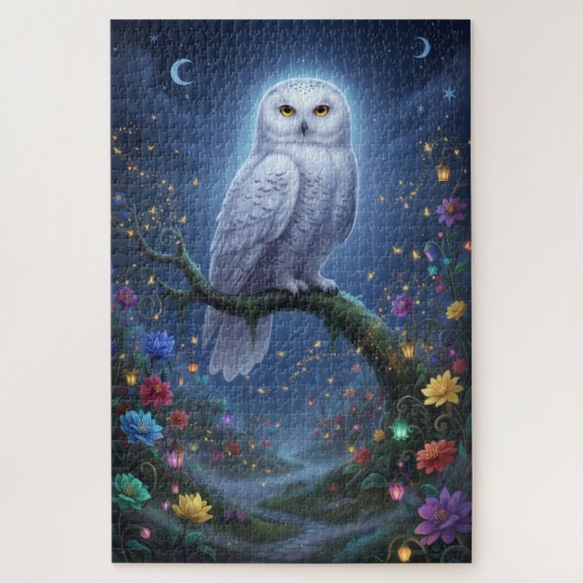 Puzzle Búho en jardín nocturno (Vertical)