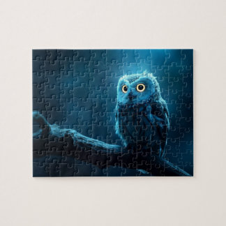 Puzzle búho en una rama por la noche