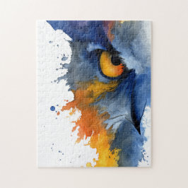 Puzzle Búho fiero a la acuarela en azul y naranja