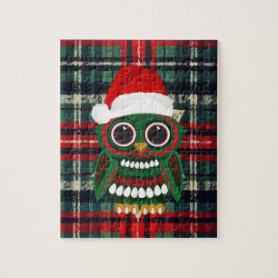 Puzzle Búho Navideño Adorable Cuadros Rojos y Verdes Fest
