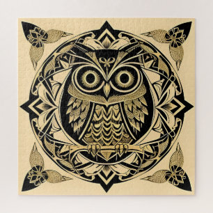 Puzzle Búho Ornamental Dorado con Diseño Decorativo