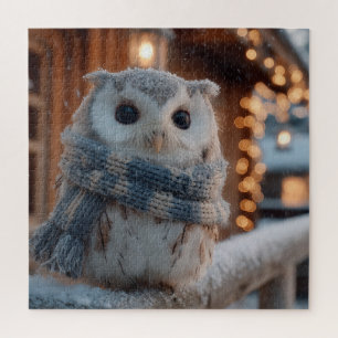 Puzzle Búho pequeño y lindo con bufanda de invierno tejid