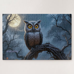 Puzzle Búho Real Majestuoso Bajo Luna Llena