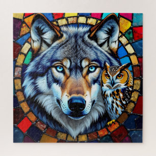 Puzzle Búho y Lobo de Vida Silvestre Vibrante al Estilo M