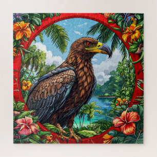 Puzzle Buitre posado en medio de un vibrante paisaje trop