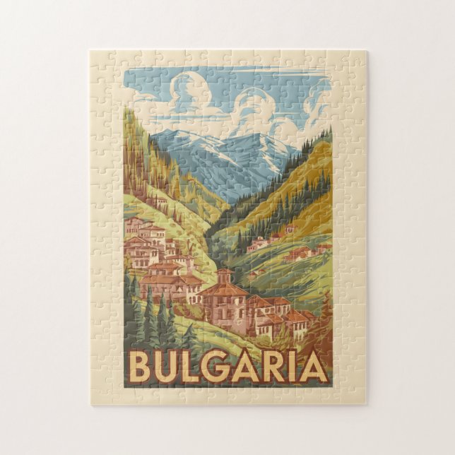 Puzzle Bulgaria Ilustracion pintoresco Viaje arte cosecha (Vertical)