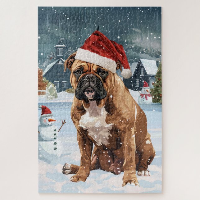 Puzzle Bull Mastiff Dog Winter Wonderland Navidades Joy (Vertical)