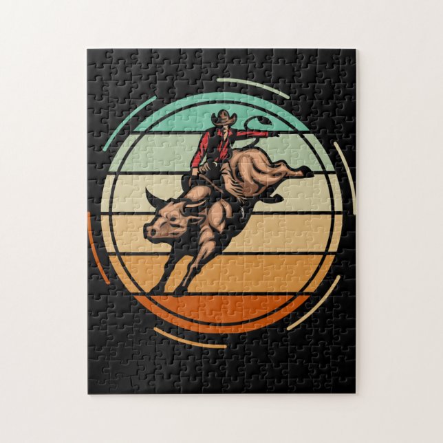 Puzzle Bull Riding Rodeo Rider Vino Occidental (Vertical)