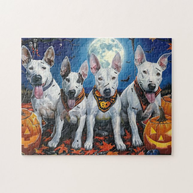 Puzzle Bull Terrier Halloween Espeluznante  (Horizontal)