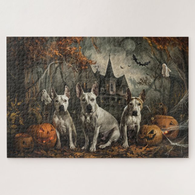 Puzzle Bull Terrier Halloween Noche Doggy Delight (Horizontal)