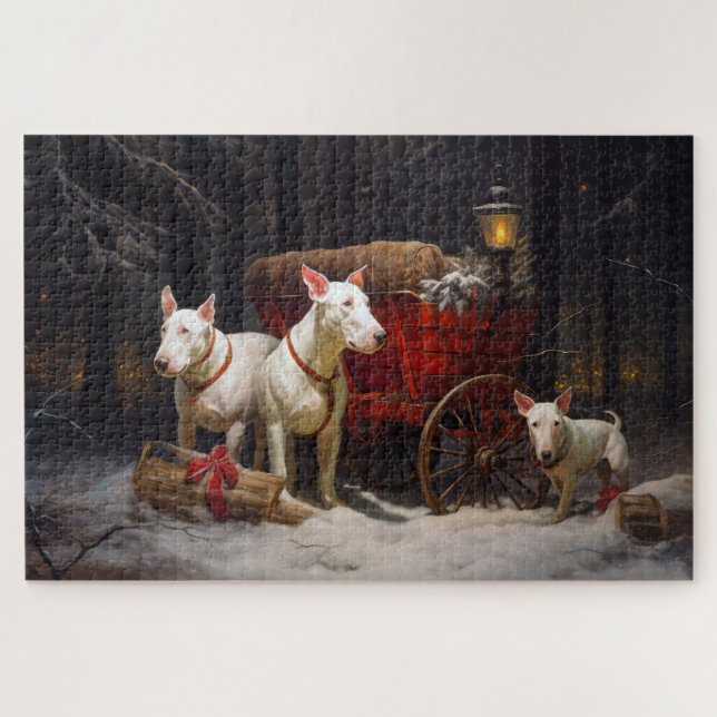 Puzzle Bull Terrier Nevado Trineo Decoración Navidad  (Horizontal)