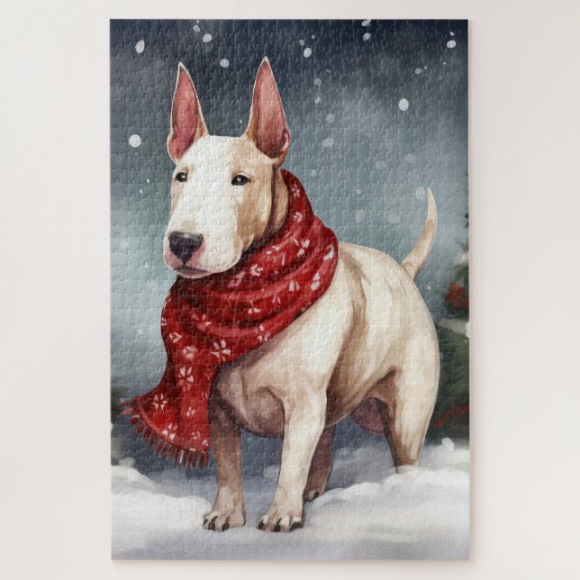 Puzzle Bull Terrier Perro en Navidad Nieve  (Vertical)