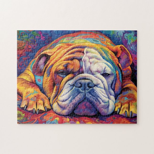 Puzzle Bulldog colorido durmiendo (Horizontal)
