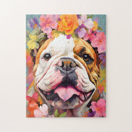 Puzzle Bulldog con flor