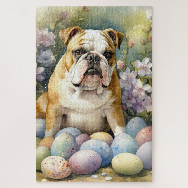 Puzzle Bulldog con huevos de Pascua Fiesta (Vertical)