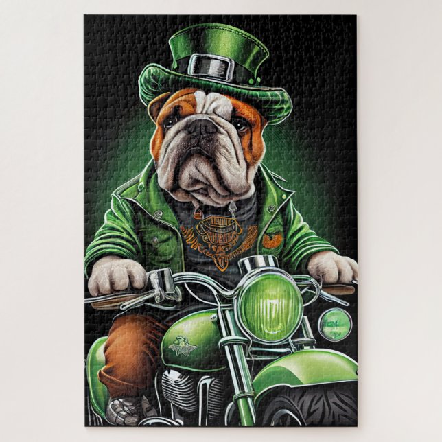 Puzzle Bulldog conduciendo en bicicleta antes del Día de  (Vertical)