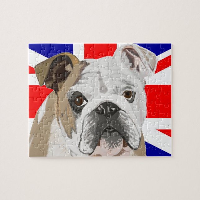 Puzzle Bulldog contra Union Jack Flag 110 Piece (Horizontal)