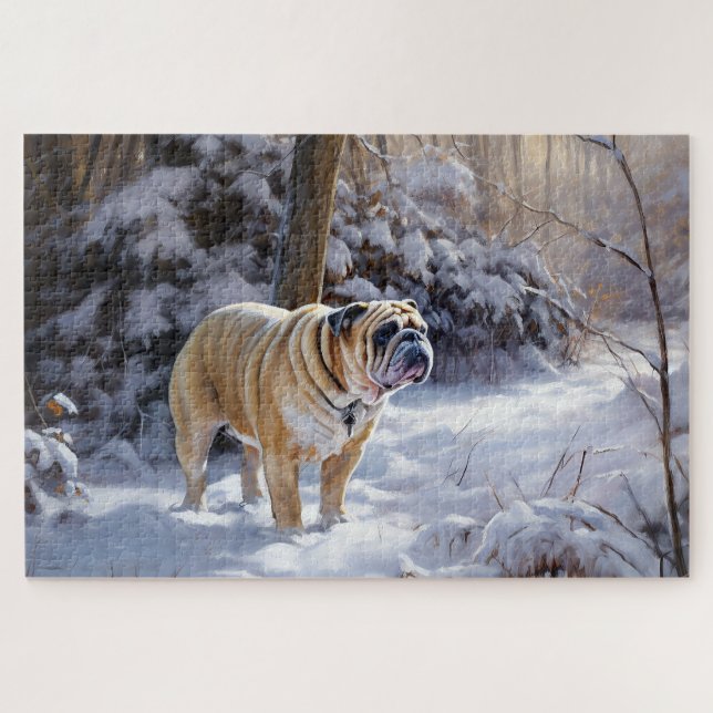 Puzzle Bulldog Dejar Que Nieva Navidades Cepillado (Horizontal)