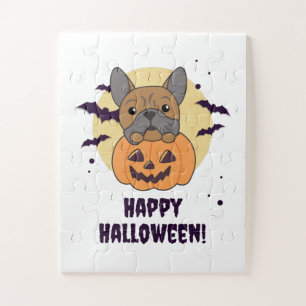 Puzzle Bulldog En Calabaza Perros Cute Feliz Halloween