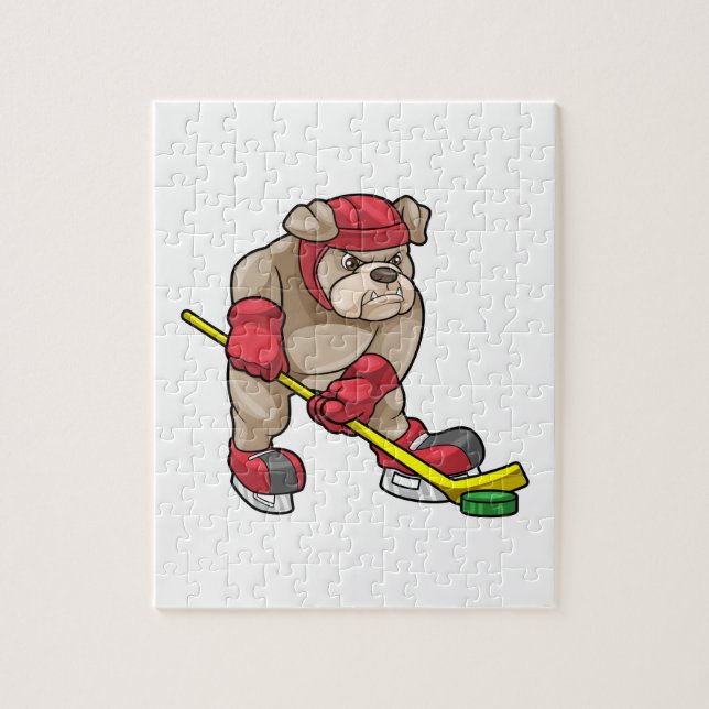 Puzzle Bulldog en hockey sobre hielo con bastón de hockey (Vertical)