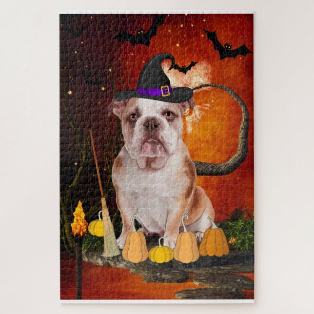 Puzzle Bulldog en inglés de Halloween (Vertical)
