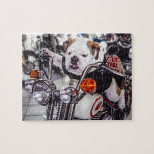 Puzzle Bulldog en la motocicleta