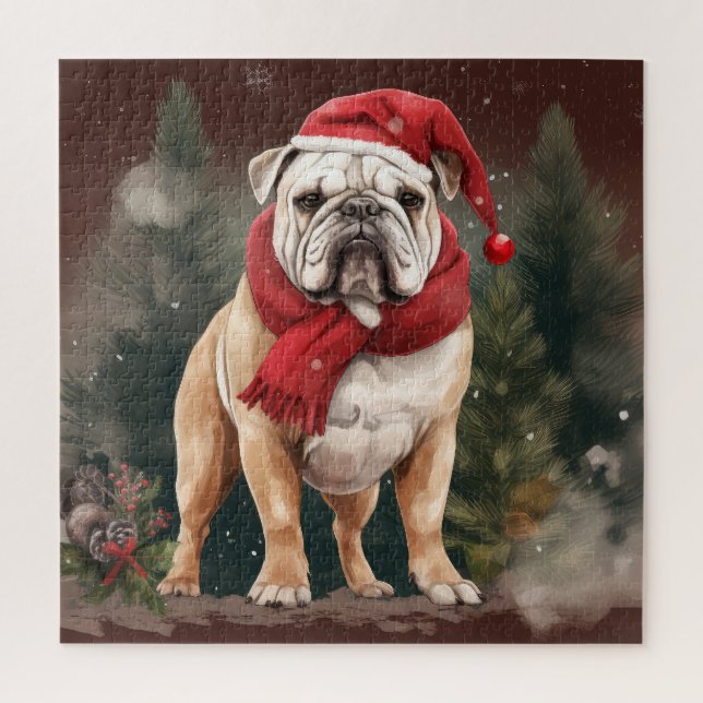 Puzzle Bulldog en Navidad con Nieve (Vertical)