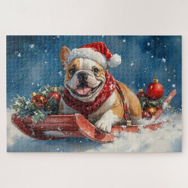 Puzzle Bulldog en Sledge Let it Snow Navidades (Horizontal)