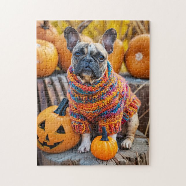 Puzzle Bulldog Francés Calabazas de Otoño (Vertical)
