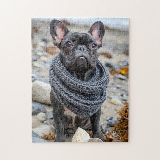 Puzzle Bulldog Francés con Ropa de Perro Tejida (Vertical)