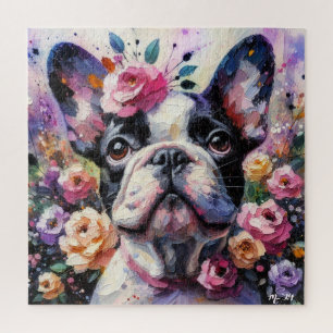 Puzzle Bulldog francés con Rosas Pintura impresionista