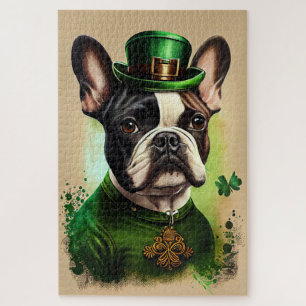 Puzzle Bulldog francés con vestido de San Patricio